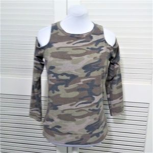 Jolie Cold Shoulder Camo Super Soft Long Sleeve Tee